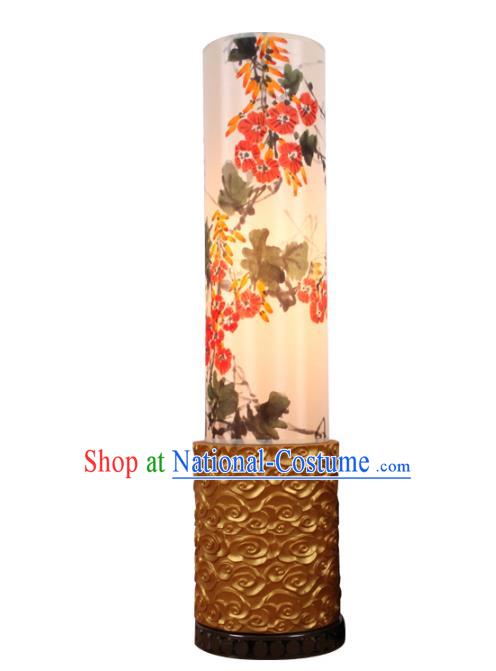 Handmade Traditional Chinese Lantern Floor Lamp Hand Painting Petunia Lantern