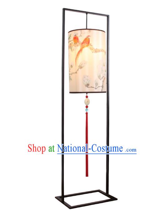 Handmade Traditional Chinese Lantern Printing Birds Floor Lamp Palace Lantern