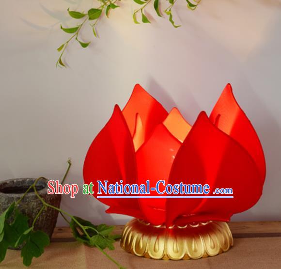 Handmade Traditional Chinese Lantern Red Lotus Desk Lamp Palace Lantern Buddha Lantern