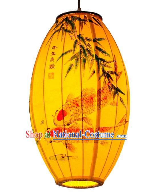 Traditional Chinese Ancient Palace Lantern Painting Bamboo Fish Ceiling Lanterns Hanging Lanern