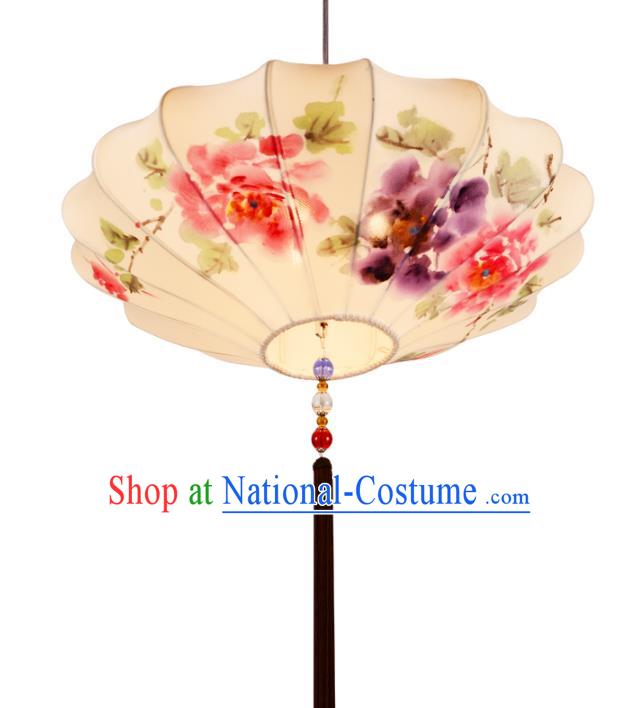 Traditional Chinese Ancient Palace Lantern Painting Peony Lotus Ceiling Lanterns Hanging Lanern