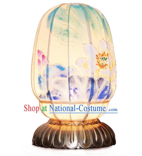 Handmade Traditional Chinese Lantern Painting Lotus Desk Lamp Palace Lantern