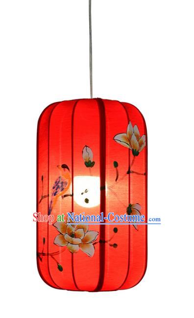 Traditional Chinese Ancient Palace Lantern Red Ceiling Lamp Hand Painting Magnolia Lanern