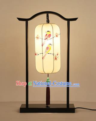 Traditional Asian Chinese Lantern China Style Printing Birds Lamp Electric Palace Desk Lantern