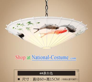 Asian China Traditional Handmade Lantern Printing Fishes Umbrella Ceiling Lamp Ancient Palace Lanern