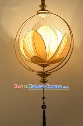 Asian China Traditional Handmade Lantern Yellow Lotus Ceiling Lamp Ancient Palace Lanern