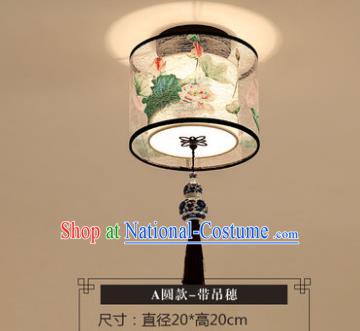 Traditional Chinese Handmade Lantern Classical Tassel Ceiling Lamp Ancient Painting Lotus Lanern