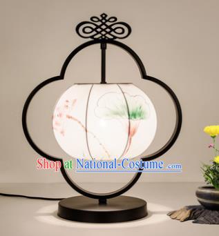 Traditional Asian Chinese Lantern China Ancient Painting Lotus Desk Lamp Palace Lantern