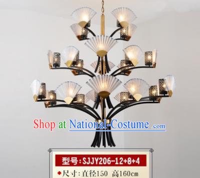 Asian China Traditional Handmade Lantern Three Layers Sector Ceiling Lamp Ancient Palace Lanern