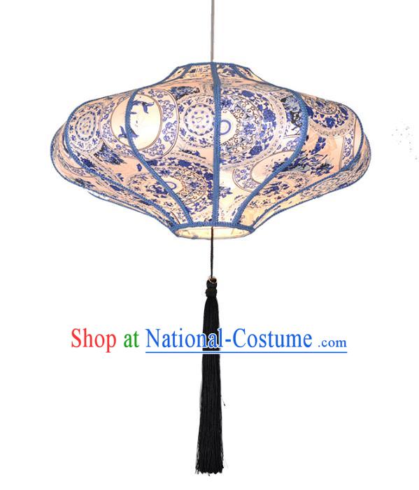 Asian China Traditional Handmade Lantern Blue and White Porcelain Lamp Ceiling Lamp Ancient Palace Lanern