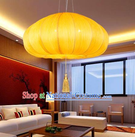 Asian China Traditional Handmade Lantern Yellow Pumpkin Lanterns Ceiling Lamp Ancient Palace Lanern