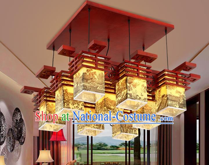 China Traditional Handmade Parchment Lantern Palace Wood Hanging Lanterns Ceiling Lamp Ancient Lanern