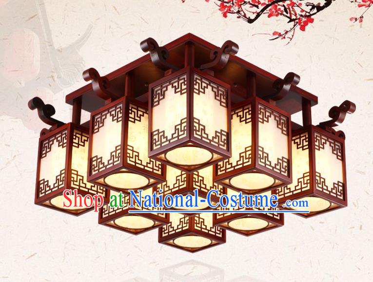 China Traditional Handmade Wood Lantern Nine-pieces Palace Lanterns Ceiling Lamp Ancient Lanern