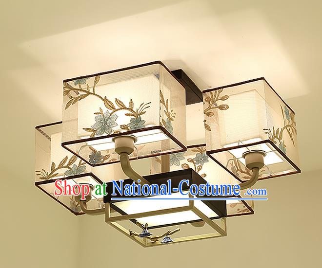 Traditional China Handmade Embroidered Lantern Ancient Four-pieces Lanterns Palace Ceiling Lamp