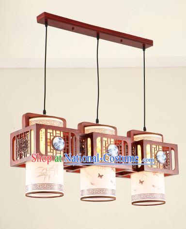 China Traditional Handmade Ancient Ceramic Three-pieces Hanging Lantern Palace Lanterns Ceiling Lamp