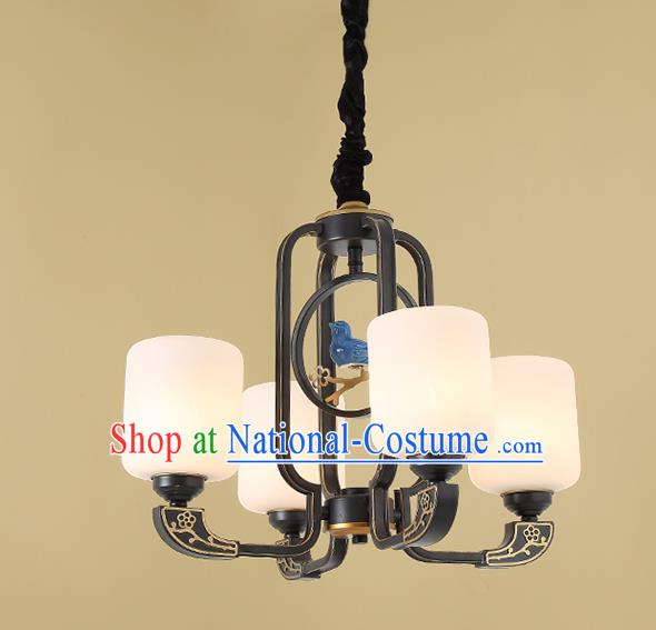 Traditional China Handmade Hanging Lantern Ancient Four-pieces Lanterns Palace Ceiling Lamp