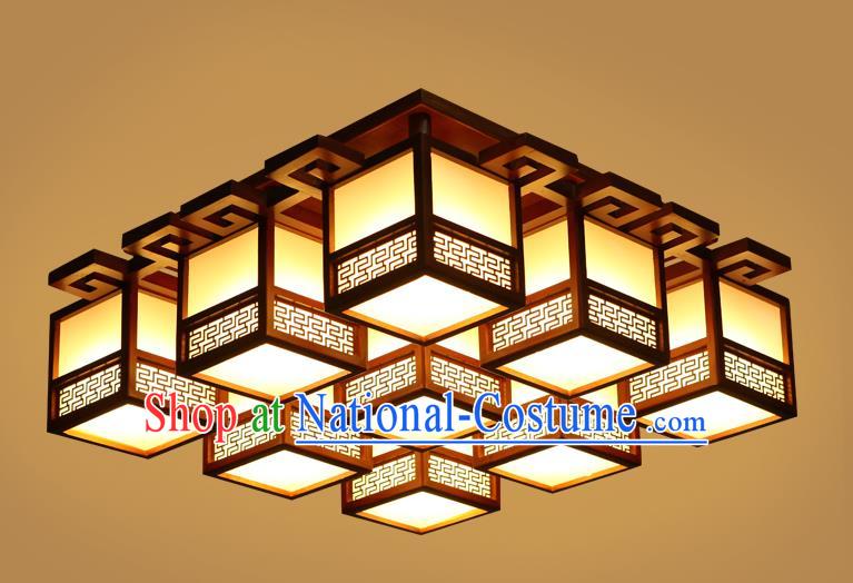 China Traditional Handmade Ancient Wood Lantern Nine-pieces Palace Lanterns Ceiling Lamp