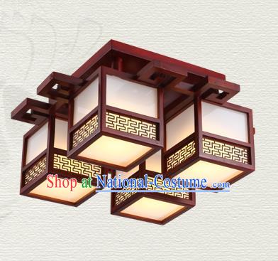 China Traditional Handmade Ancient Wood Lantern Four-pieces Palace Lanterns Ceiling Lamp