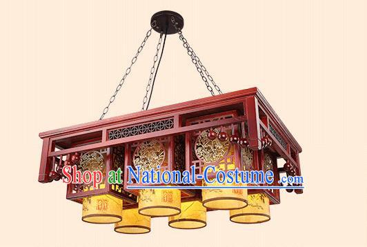 Traditional China Handmade Six-pieces Lantern Ancient Wood Lanterns Palace Ceiling Lamp