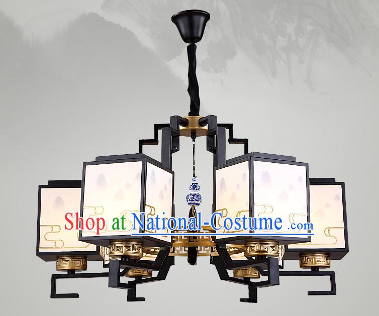 Traditional China Handmade Lantern Ancient Six-Lights Hanging Lanterns Palace Ceiling Lamp