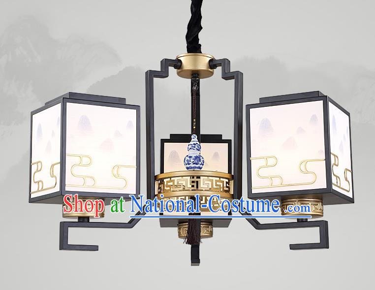 Traditional China Handmade Lantern Ancient Three-Lights Hanging Lanterns Palace Ceiling Lamp