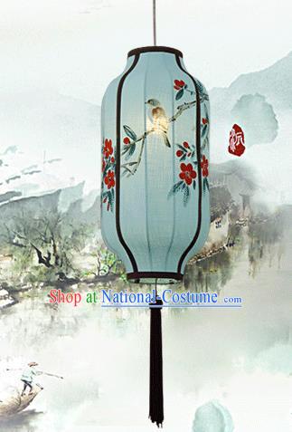 Traditional China Handmade Blue Lantern Ancient Ink Painting Flowers Hanging Lanterns Palace Ceiling Lamp