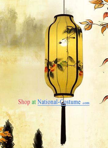 Traditional China Handmade Yellow Lantern Ancient Ink Painting Flowers Hanging Lanterns Palace Ceiling Lamp