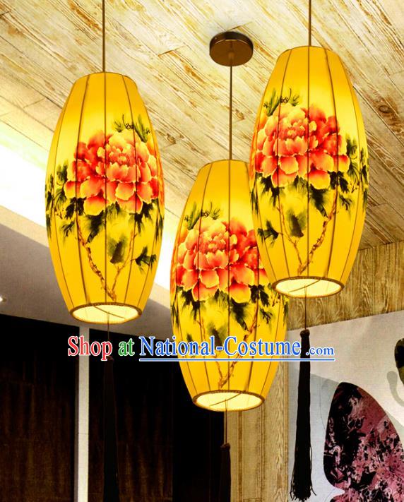 Traditional China Handmade Printing Peony Lantern Ancient New Year Hanging Lanterns Palace Ceiling Lamp