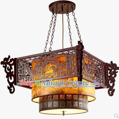 China Handmade Ceiling Lantern Traditional Wood Carving Phoenix Hanging Lanterns Palace Lamp