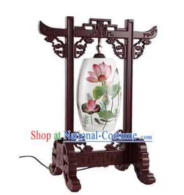 Asian China Handmade Desk Lanterns Traditional Chinese Ancient Lamp Printing Lotus Palace Lantern