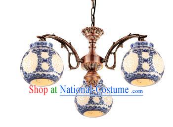 China Handmade iron Ceiling Lantern Traditional Ancient Hanging Lanterns Three-Lights Palace Lamp