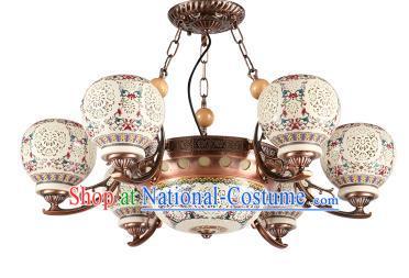 China Handmade iron Ceiling Lantern Traditional Ancient Hanging Lanterns Six-Lights Palace Lamp