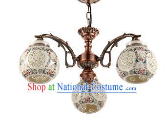 China Handmade iron Colorful Ceiling Lantern Traditional Ancient Hanging Lanterns Three-Lights Palace Lamp