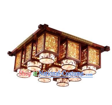 China Handmade Wood Carving Ceiling Lantern Traditional Ancient Nine-Lights Lanterns Palace Lamp