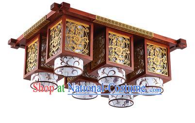 China Handmade Wood Carving Ceiling Lantern Traditional Ancient Six-Lights Lanterns Palace Lamp