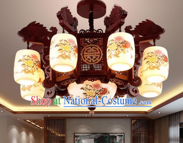 China Handmade Ceiling Lantern Traditional Ancient Porcelain Eight-Lights Lamp Palace Lanterns