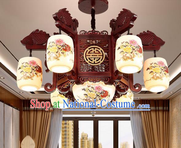 China Handmade Ceiling Lantern Traditional Ancient Porcelain Six-Lights Lamp Palace Lanterns