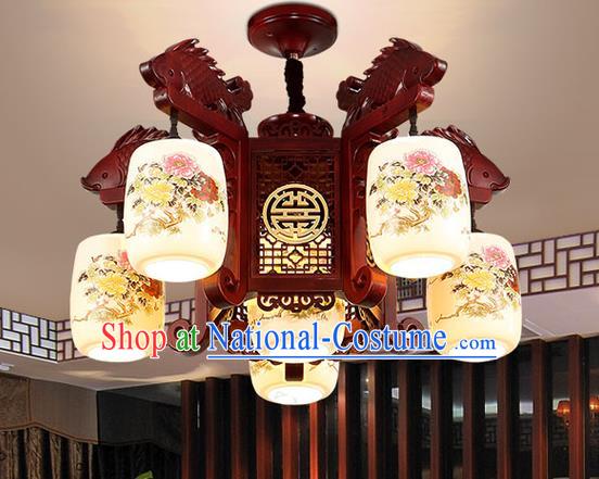 China Handmade Ceiling Lantern Traditional Ancient Porcelain Five-Lights Lamp Palace Lanterns