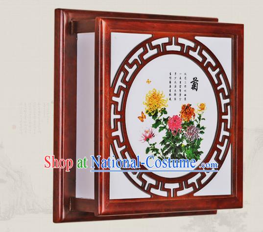 Asian China Handmade Wall Lanterns Traditional Ancient Square Lamp Printing Chrysanthemum Palace Lantern