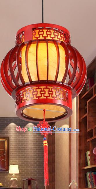 Asian China Handmade Wood Ceiling Lantern Traditional Ancient Yellow Hanging Lamp Palace Lanterns