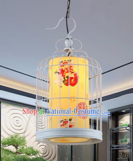 Asian China Handmade White Iron Birdcage Lantern Traditional Ancient Ceiling Lamp Hanging Palace Lanterns