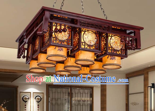 Asian China Handmade Wood Carving Lantern Traditional Ancient Ceiling Lamp Nine-Lights Palace Lanterns