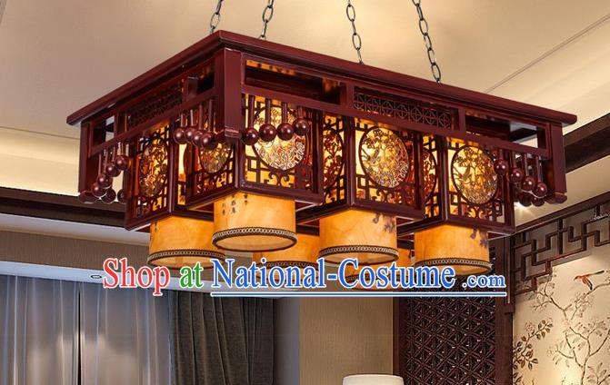 Asian China Handmade Wood Carving Lantern Traditional Ancient Ceiling Lamp Six-Lights Palace Lanterns