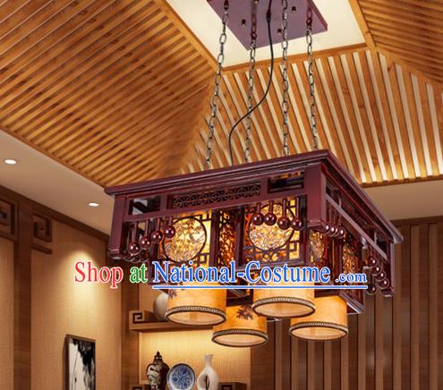 Asian China Handmade Wood Carving Lantern Traditional Ancient Ceiling Lamp Four-Lights Palace Lanterns