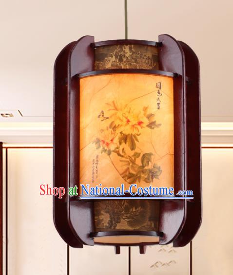 Chinese Handmade Printing Peony Lantern Traditional Palace Ceiling Lamp Ancient Hanging Lanterns