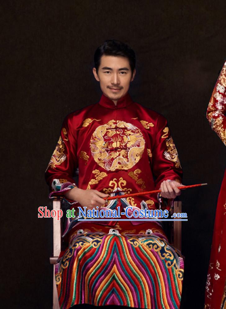 Chinese Traditional Dragon Embroidery Wedding Dress Garment for Bridegrooms