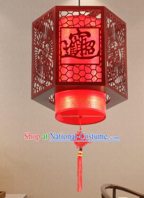 Chinese Handmade Wood Carving Lantern Traditional Palace Red Ceiling Lamp Ancient Hanging Lanterns