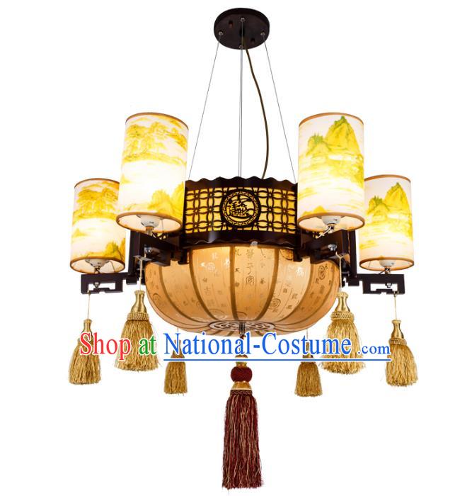 Chinese Handmade Landscape Painting Lantern Traditional Palace Ceiling Lamp Ancient Hanging Lanterns