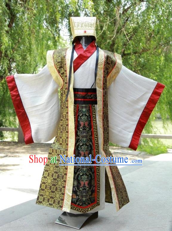 China Ancient Han Dynasty Military Counsellor Costume Theatre Performances Landlord Clothing for Men