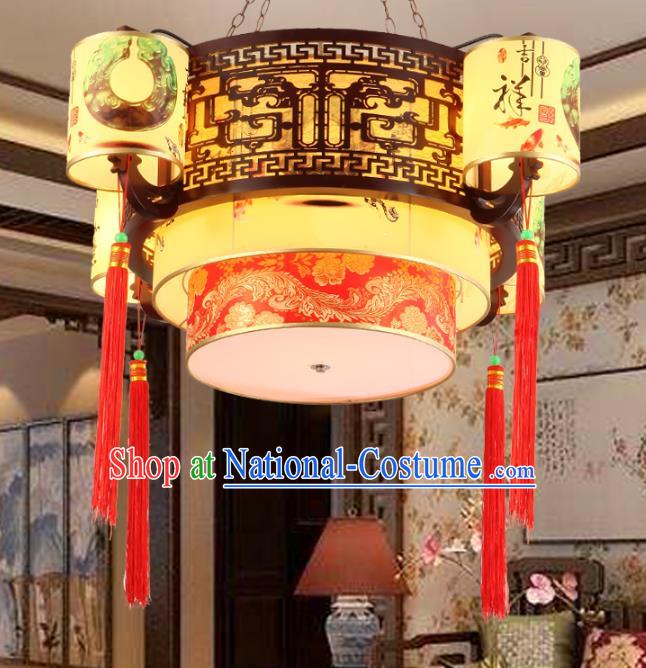 Chinese Handmade Printing Hanging Lantern Traditional Palace Wood Ceiling Lamp Ancient Lanterns